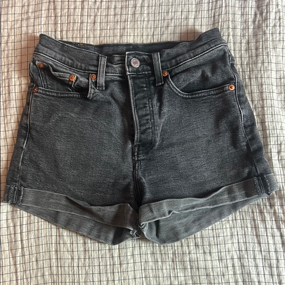 Levi's Black Jean Shorts High-Waisted Cuffed Hem